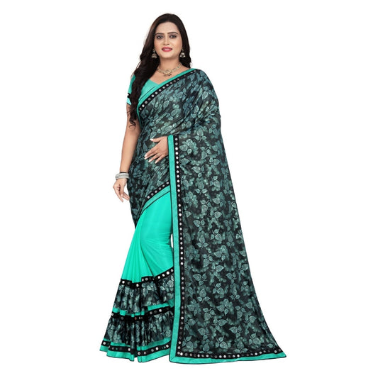 Amfyn Women's Lycra Blend Saree with Blouse (Rama, 5-6 Mtrs)