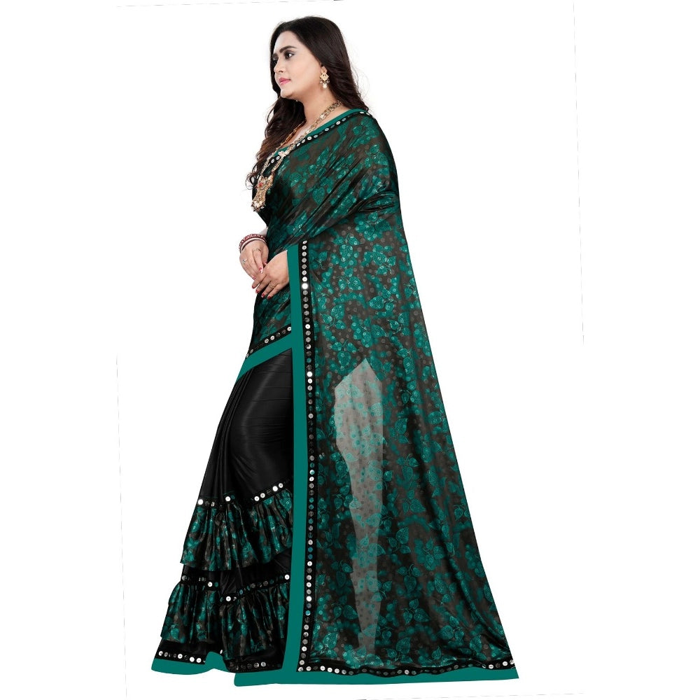 Amfyn Women's Lycra Blend Saree with Blouse (Green, 5-6 Mtrs)