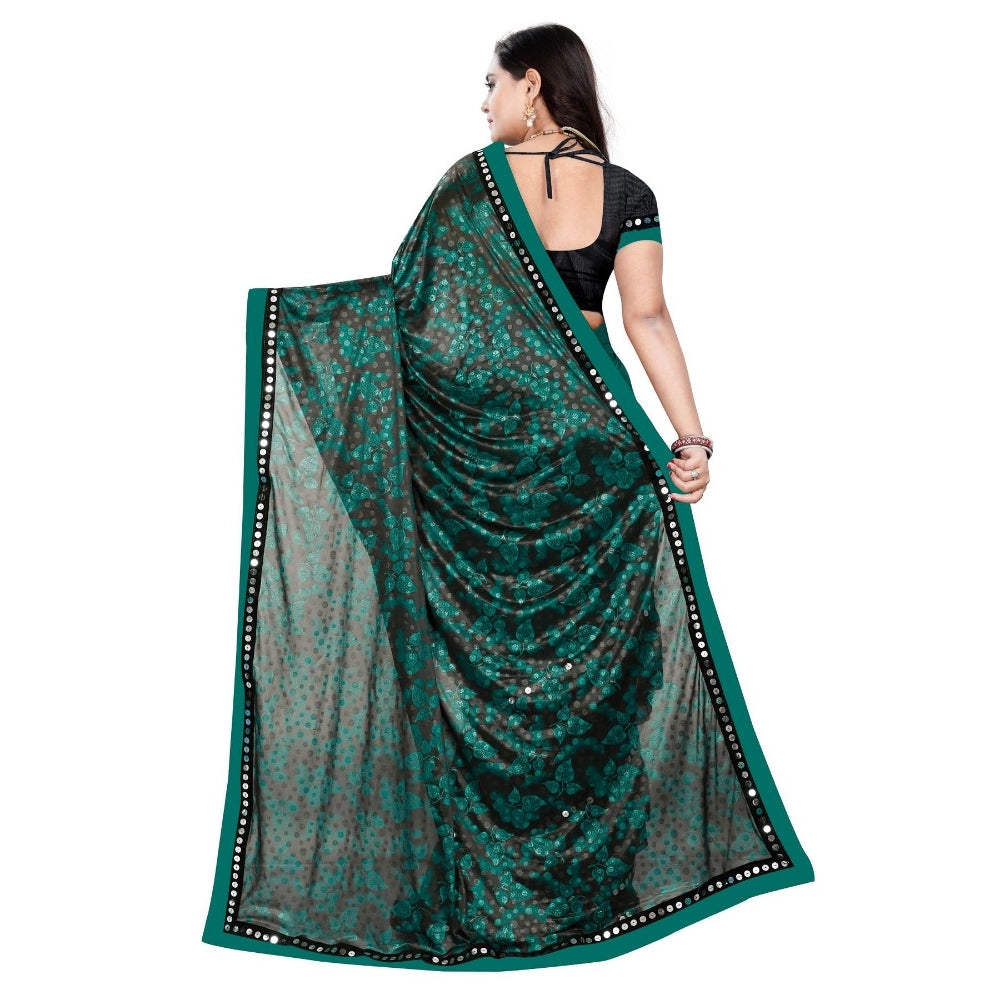 Amfyn Women's Lycra Blend Saree with Blouse (Green, 5-6 Mtrs)