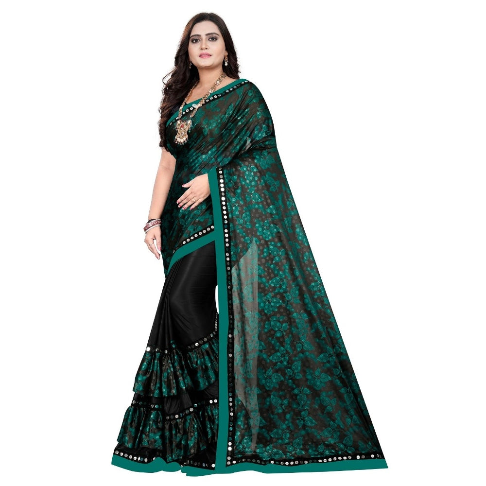 Amfyn Women's Lycra Blend Saree with Blouse (Green, 5-6 Mtrs)