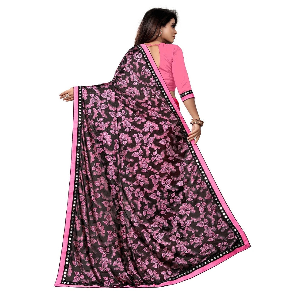 Amfyn Women's Lycra Blend Saree with Blouse (Pink, 5-6 Mtrs)