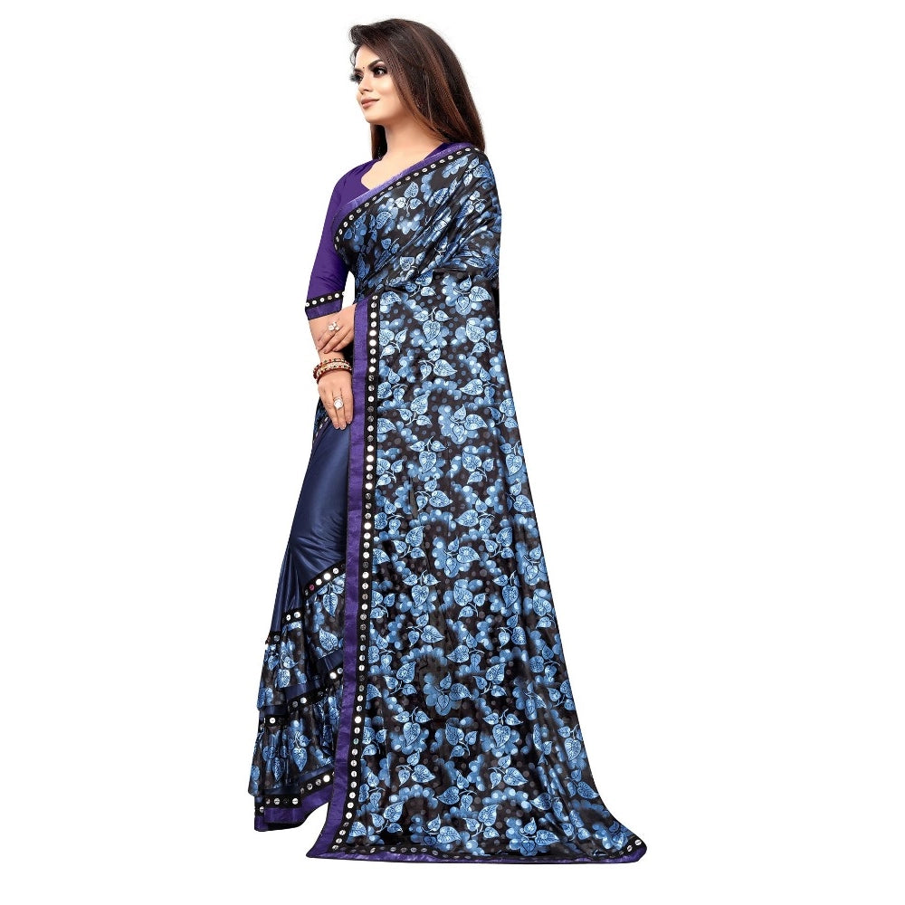 Amfyn Women's Lycra Blend Saree with Blouse (Blue, 5-6 Mtrs)