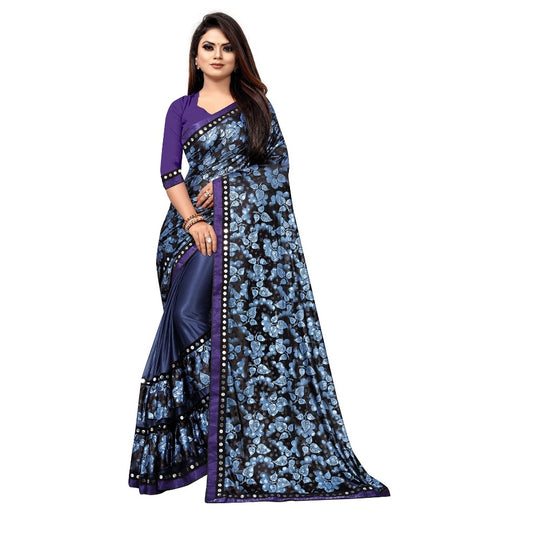 Amfyn Women's Lycra Blend Saree with Blouse (Blue, 5-6 Mtrs)