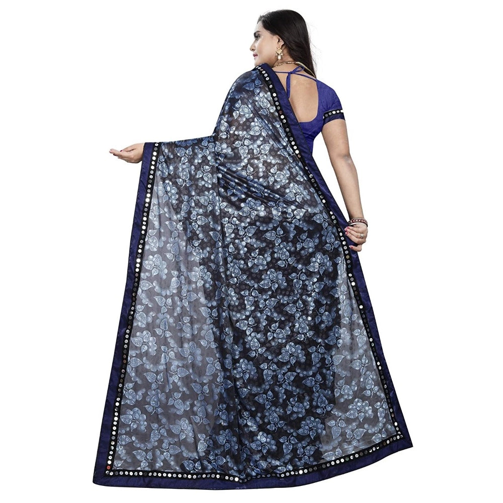 Amfyn Women's Lycra Blend Saree with Blouse (Blue, 5-6 Mtrs)