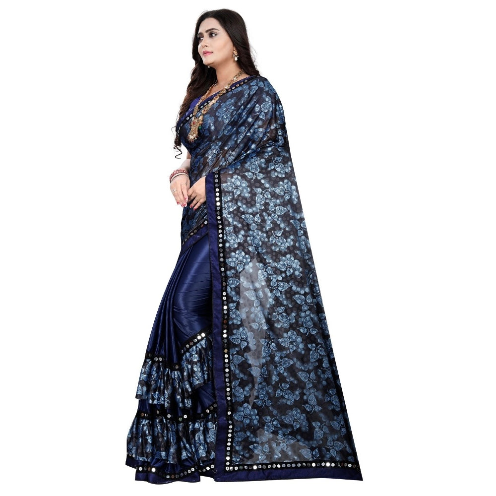 Amfyn Women's Lycra Blend Saree with Blouse (Blue, 5-6 Mtrs)