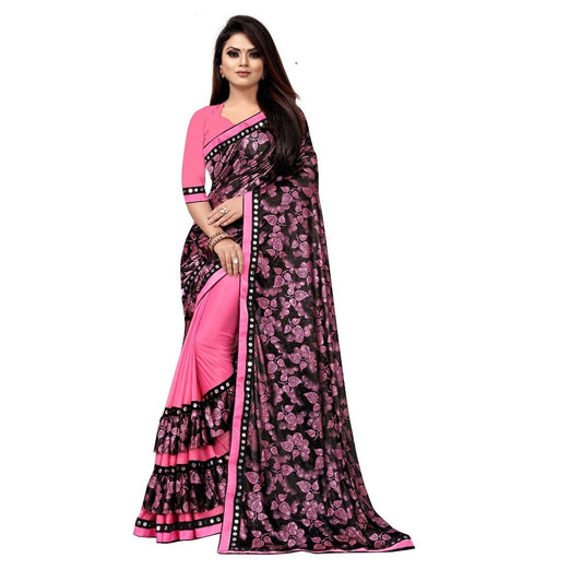 Amfyn Women's Lycra Blend Saree with Blouse (Pink, 5-6 Mtrs)