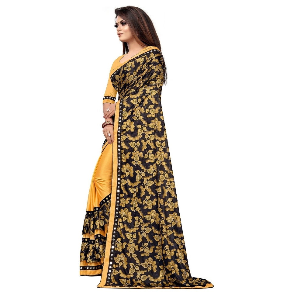 Amfyn Women's Lycra Blend Saree with Blouse (Mustard, 5-6 Mtrs)