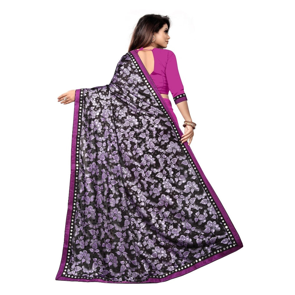 Amfyn Women's Lycra Blend Saree with Blouse (Purple, 5-6 Mtrs)