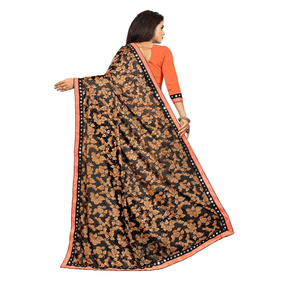 Amfyn Women's Lycra Blend Saree with Blouse (Orange, 5-6 Mtrs)