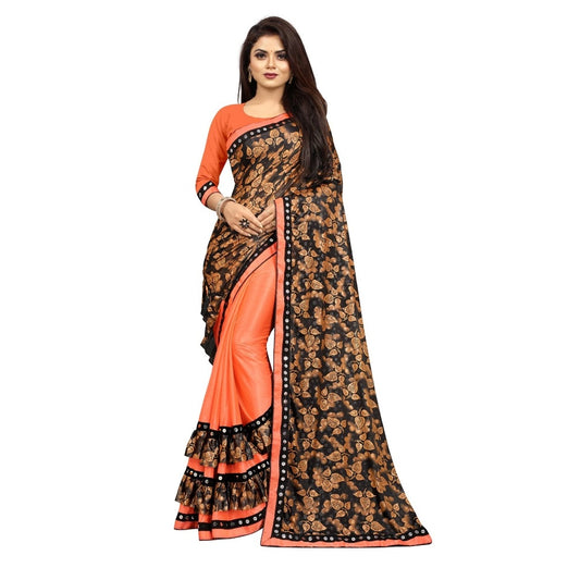 Amfyn Women's Lycra Blend Saree with Blouse (Orange, 5-6 Mtrs)