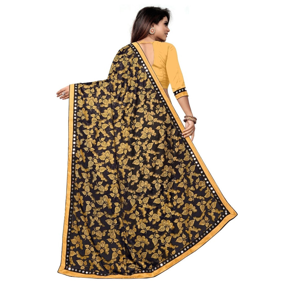 Amfyn Women's Lycra Blend Saree with Blouse (Mustard, 5-6 Mtrs)