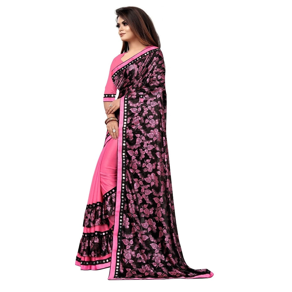 Amfyn Women's Lycra Blend Saree with Blouse (Pink, 5-6 Mtrs)