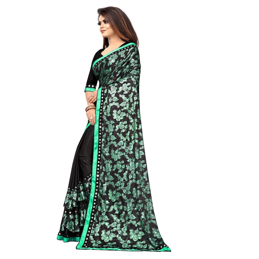 Amfyn Women's Lycra Blend Saree with Blouse (Green, 5-6 Mtrs)