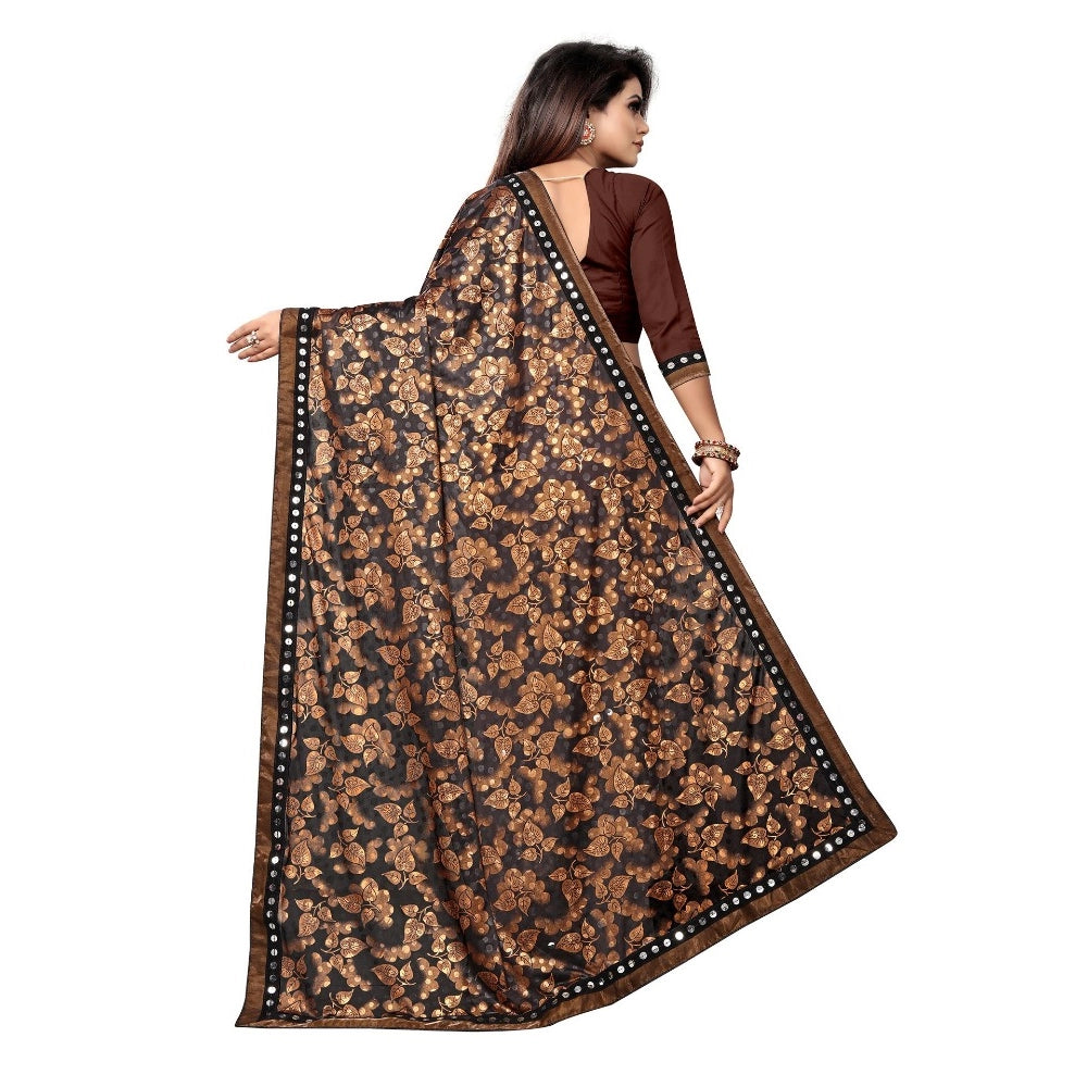 Amfyn Women's Lycra Blend Saree with Blouse (Coffee, 5-6 Mtrs)