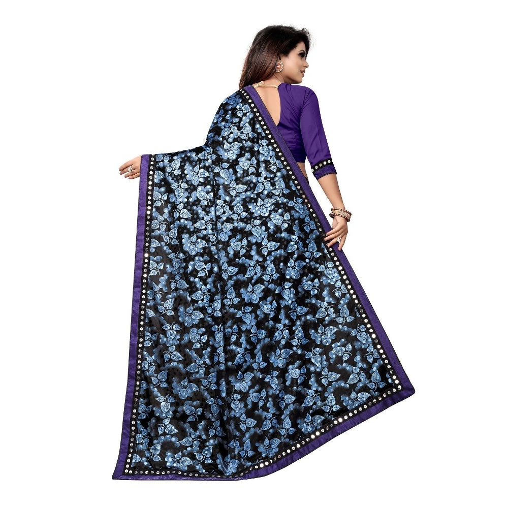 Amfyn Women's Lycra Blend Saree with Blouse (Blue, 5-6 Mtrs)