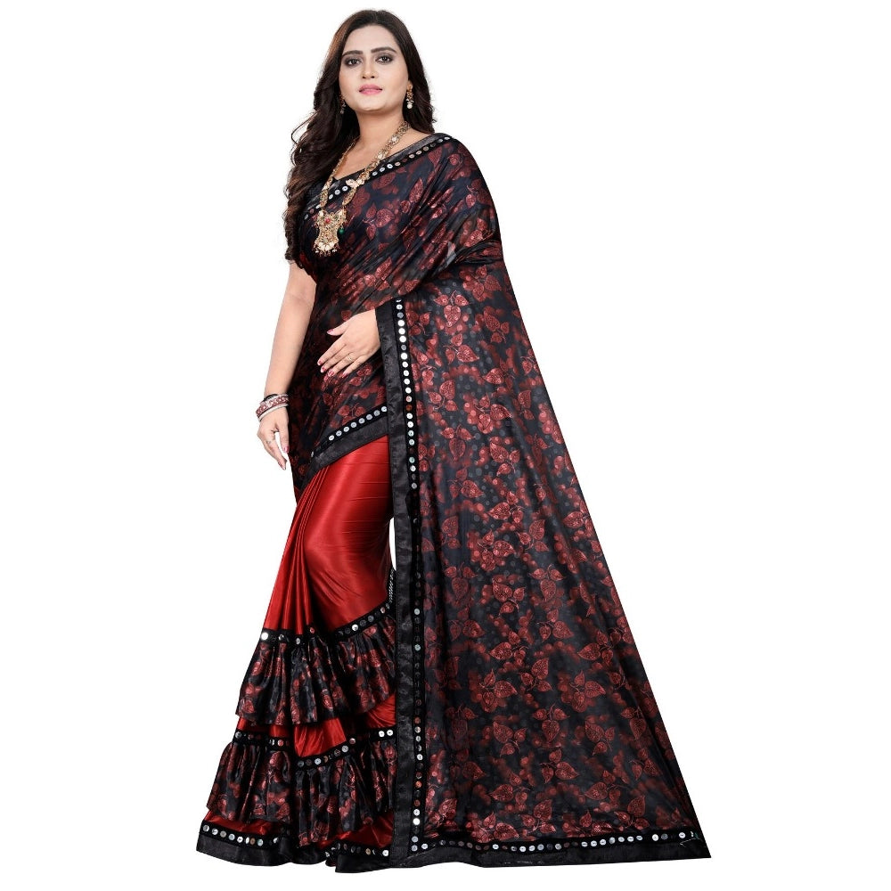 Amfyn Women's Lycra Blend Saree with Blouse (Red, 5-6 Mtrs)