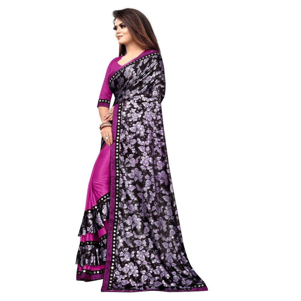 Amfyn Women's Lycra Blend Saree with Blouse (Purple, 5-6 Mtrs)