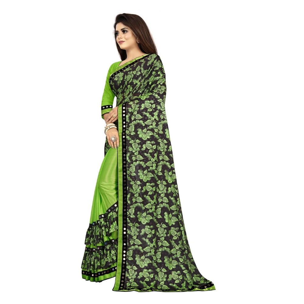 Amfyn Women's Lycra Blend Saree with Blouse (Pista, 5-6 Mtrs)