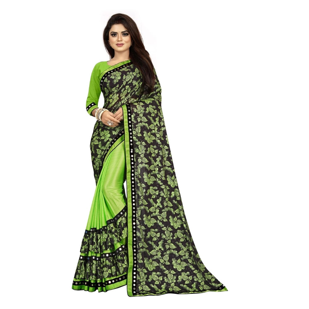 Amfyn Women's Lycra Blend Saree with Blouse (Pista, 5-6 Mtrs)