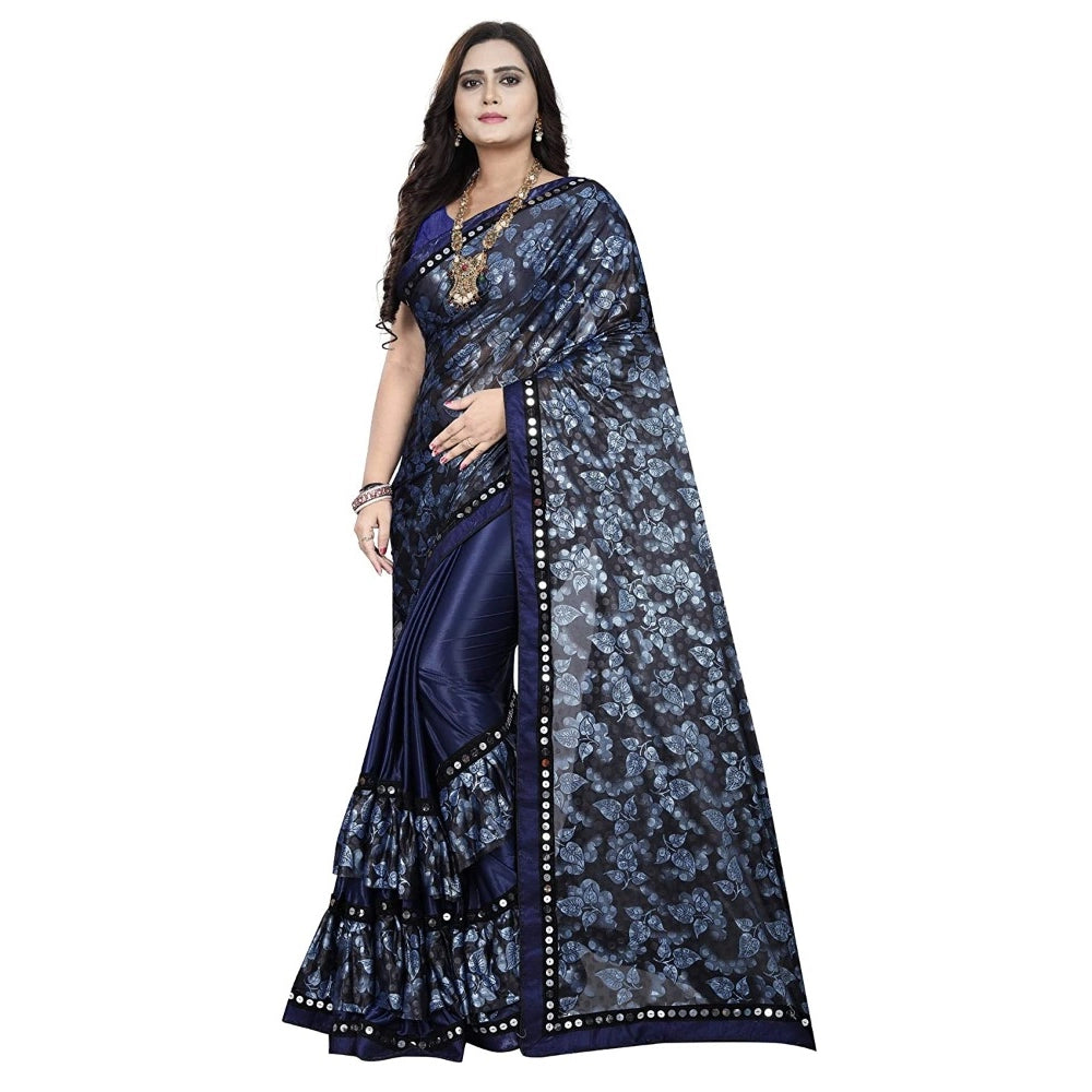 Amfyn Women's Lycra Blend Saree with Blouse (Blue, 5-6 Mtrs)