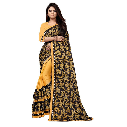 Amfyn Women's Lycra Blend Saree with Blouse (Mustard, 5-6 Mtrs)