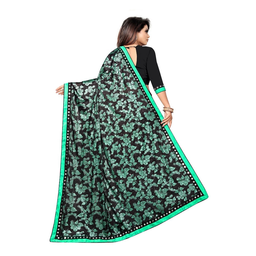 Amfyn Women's Lycra Blend Saree with Blouse (Green, 5-6 Mtrs)