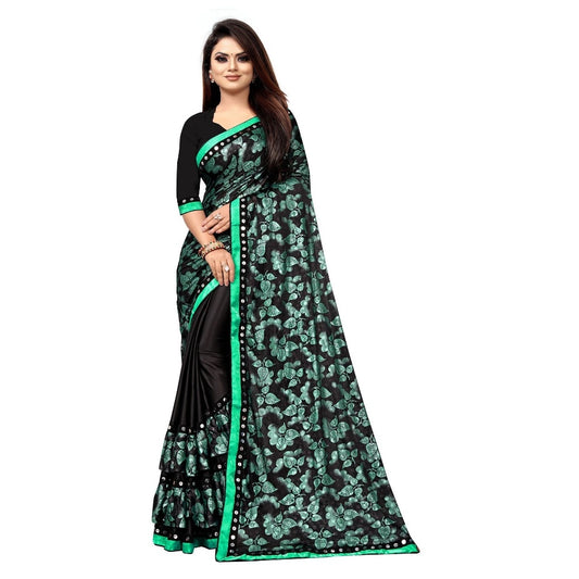 Amfyn Women's Lycra Blend Saree with Blouse (Green, 5-6 Mtrs)