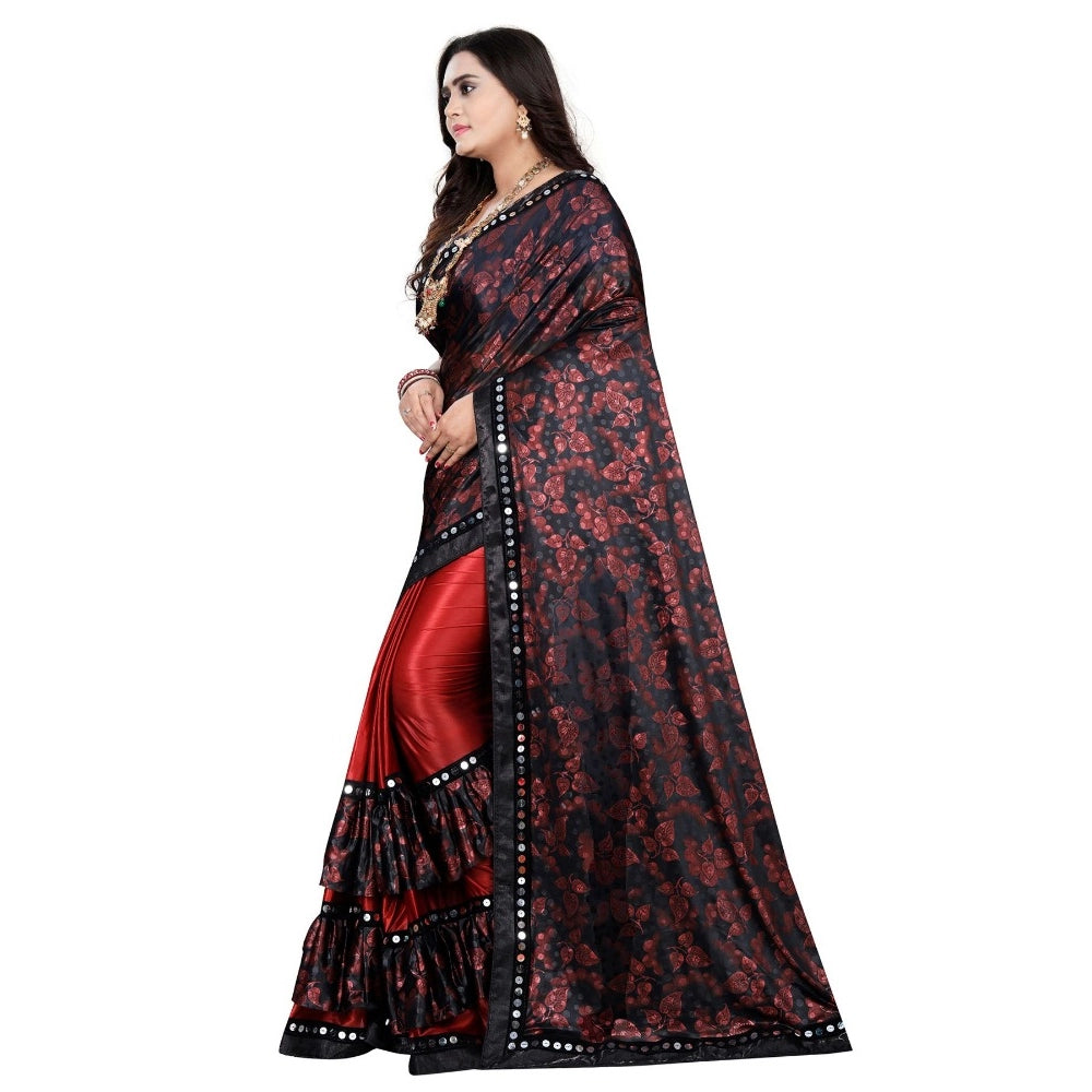 Amfyn Women's Lycra Blend Saree with Blouse (Red, 5-6 Mtrs)