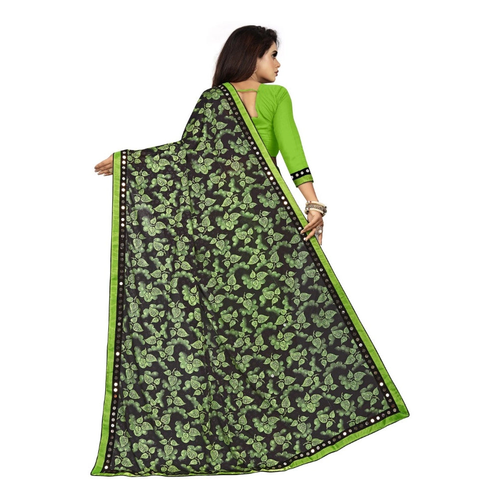 Amfyn Women's Lycra Blend Saree with Blouse (Pista, 5-6 Mtrs)