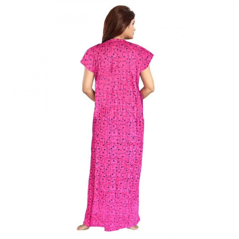 Amfyn Women's Cotton Printed Maxi Nighty (Pink)