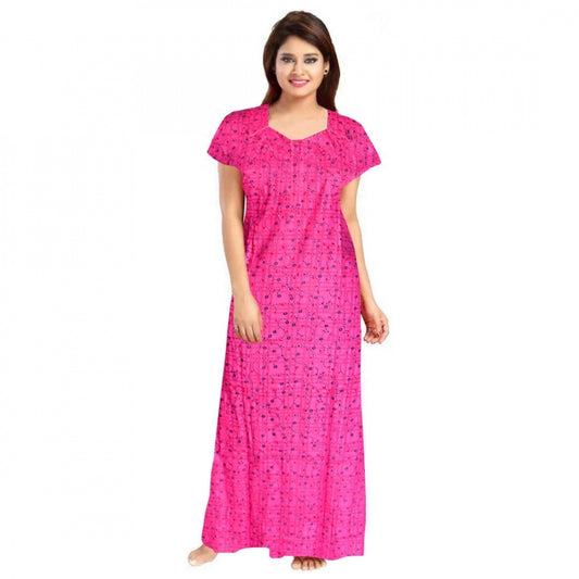 Amfyn Women's Cotton Printed Maxi Nighty (Pink)