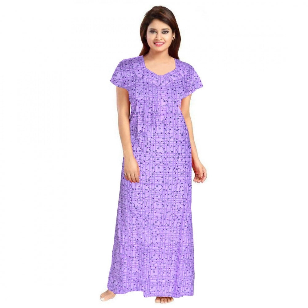 Fashion Women's Cotton Printed Maxi Nighty (Lavendar)