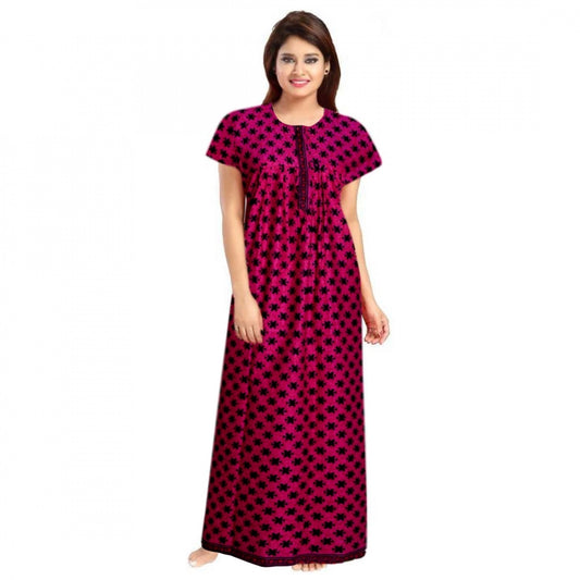 Amfyn Women's Cotton Printed Maxi Nighty (Pink)