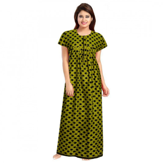 Amfyn Women's Cotton Printed Maxi Nighty (Green)