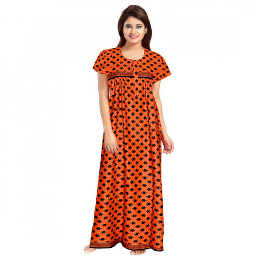 Amfyn Women's Cotton Printed Maxi Nighty (Orange)