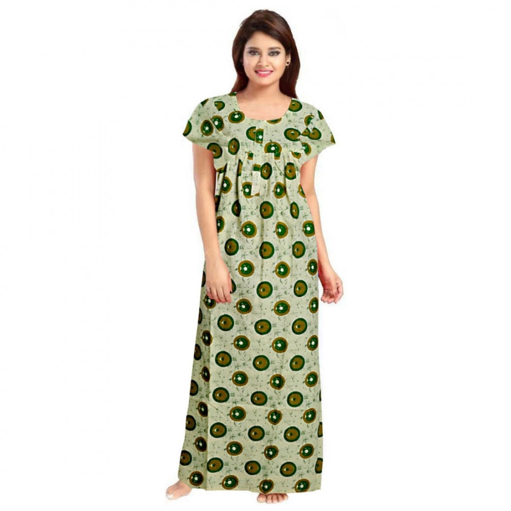 Amfyn Women's Cotton Printed Maxi Nighty (Green)