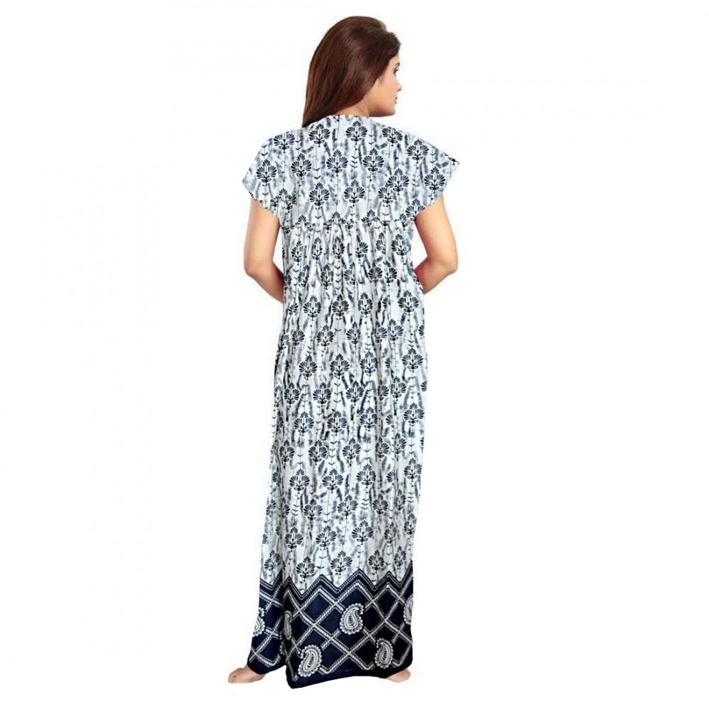 Amfyn Women's Cotton Printed Maxi Nighty (Navy Blue)