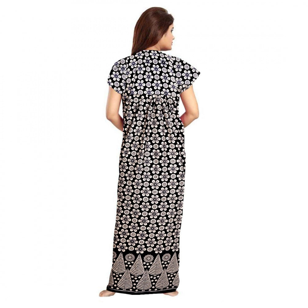 Amfyn Women's Cotton Printed Maxi Nighty (Black)