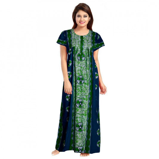 Amfyn Women's Cotton Printed Maxi Nighty (Green)