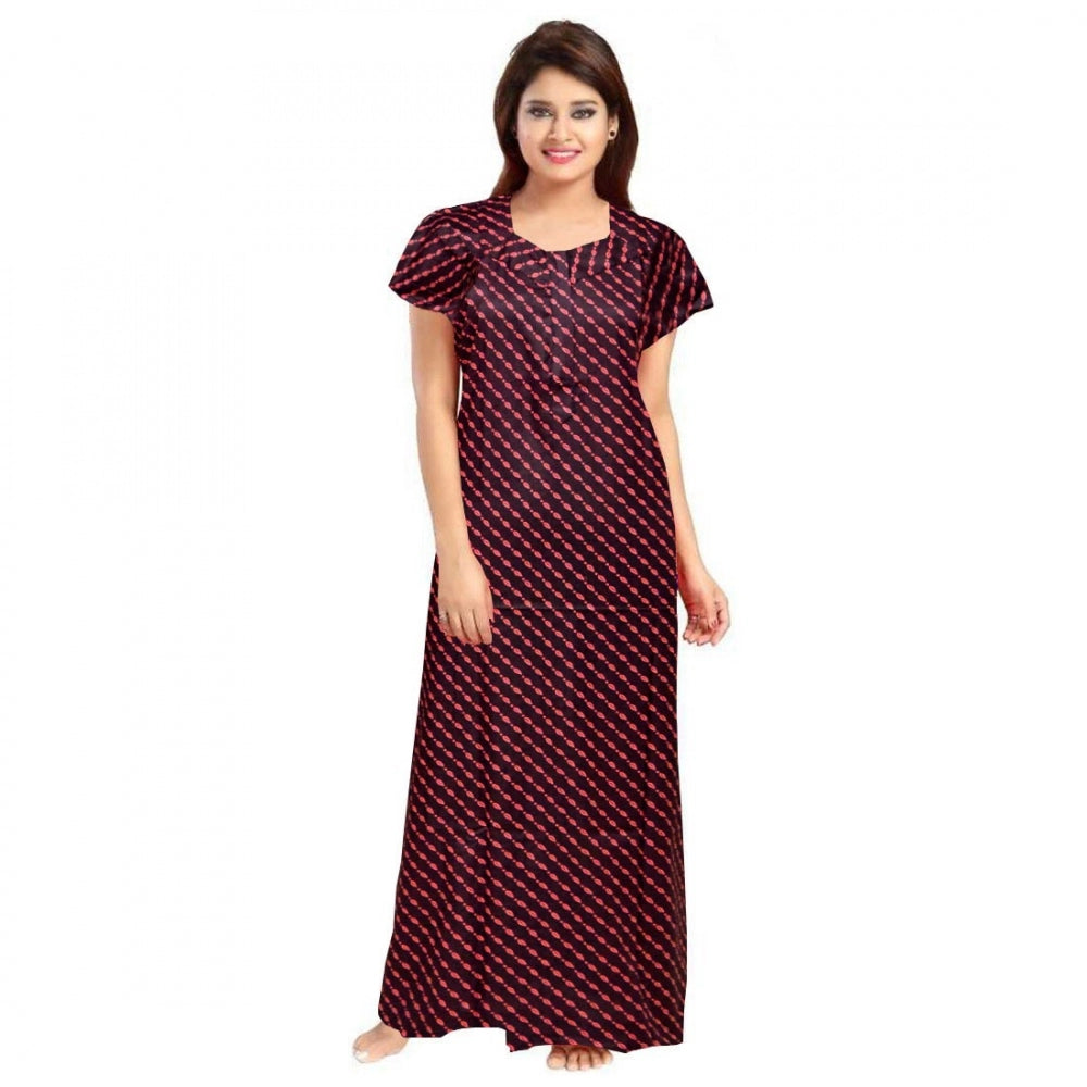 Amfyn Women's Cotton Printed Maxi Nighty (Brown)