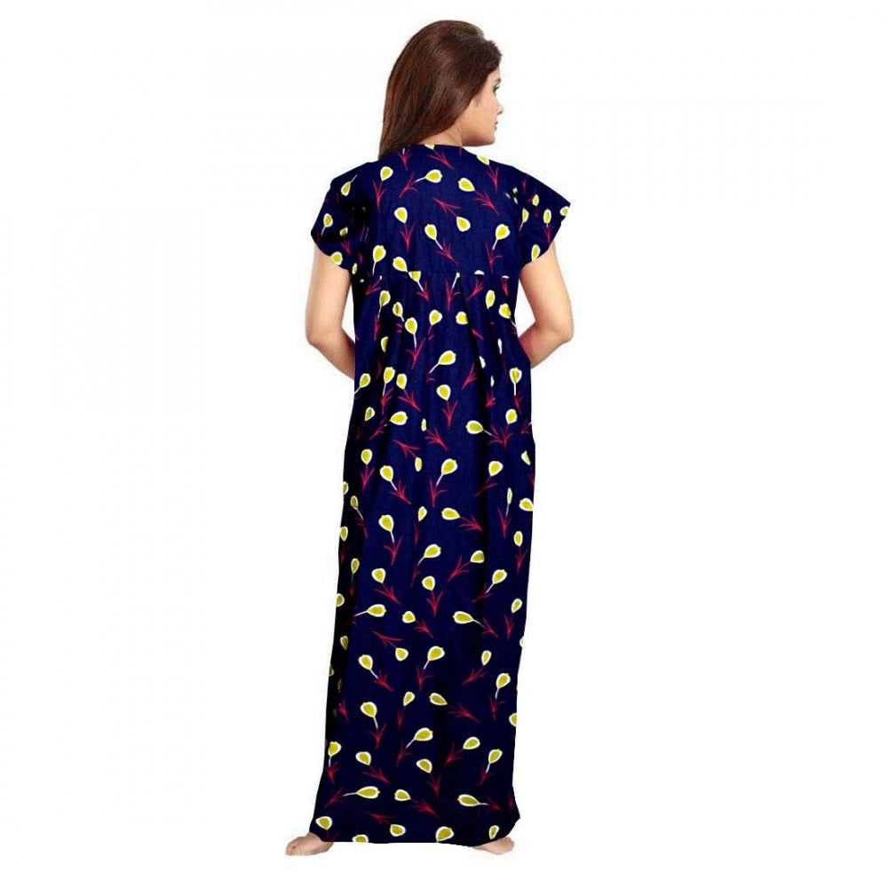 Amfyn Women's Cotton Printed Maxi Nighty (Purple)