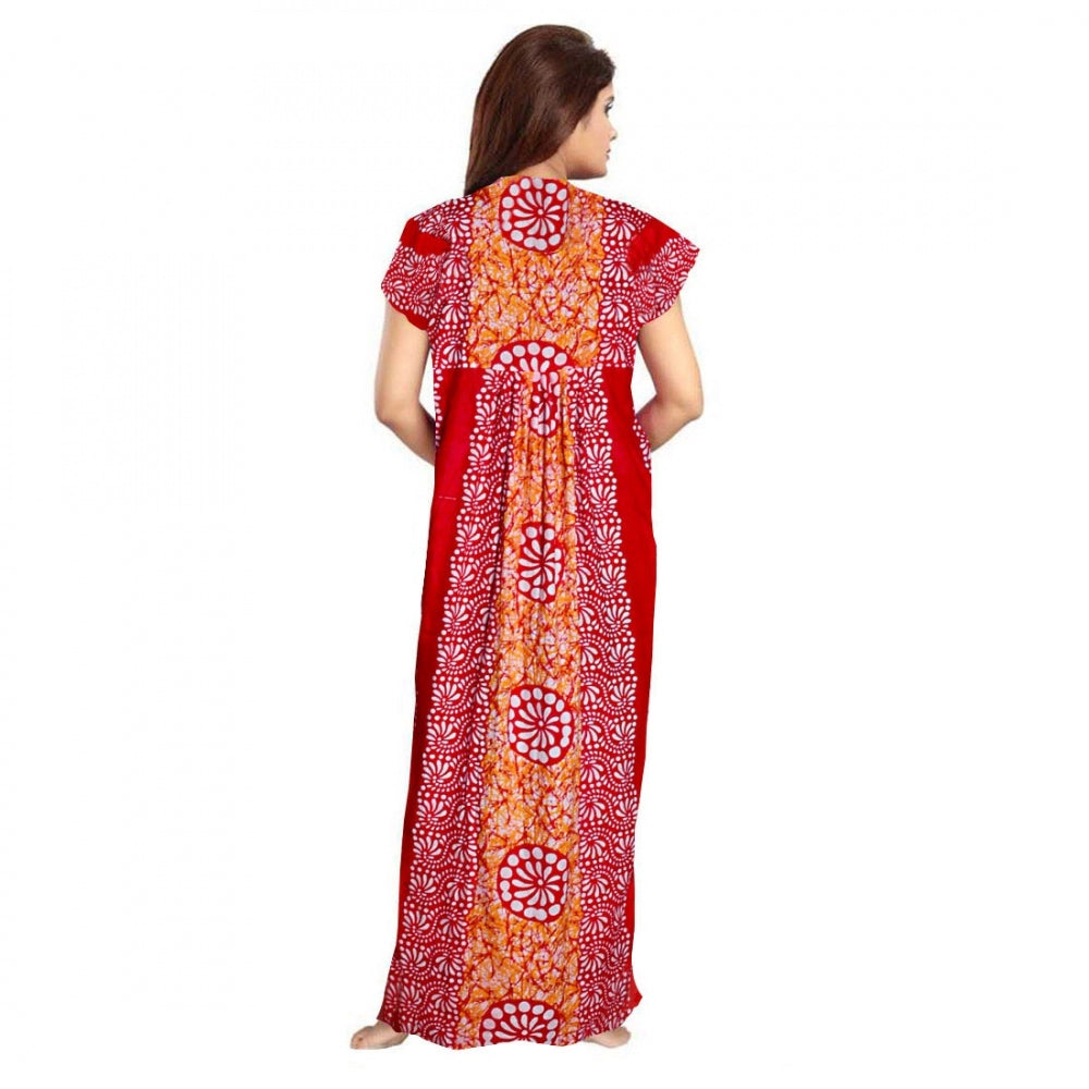 Amfyn Women's Cotton Printed Maxi Nighty (Red)