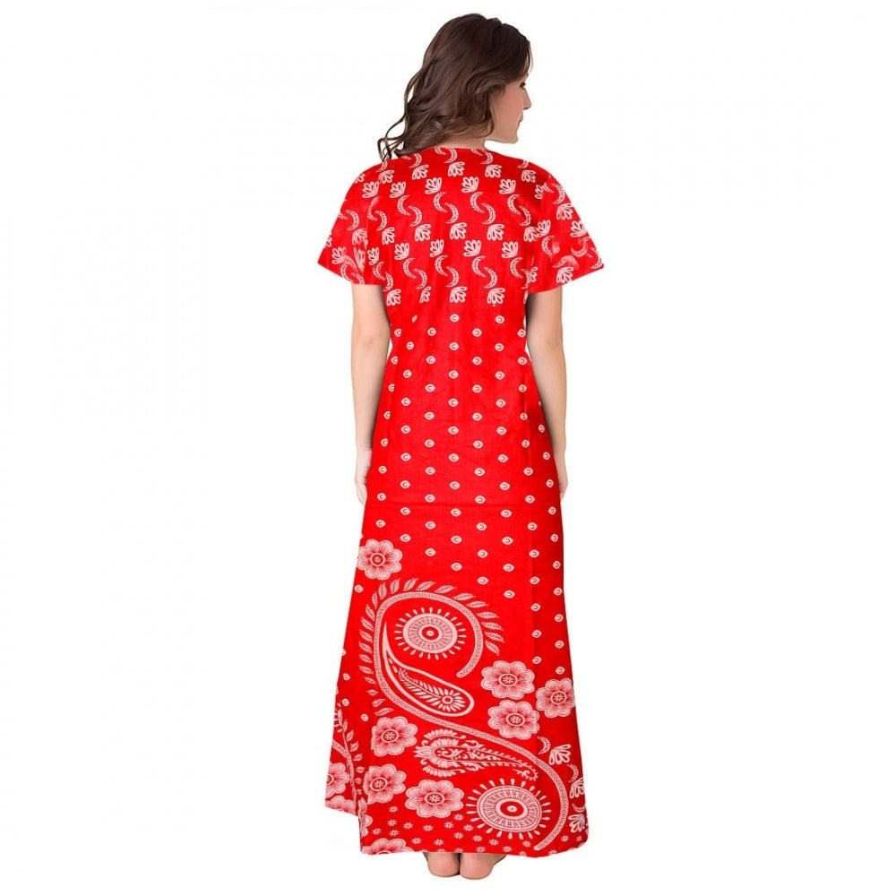 Amfyn Women's Cotton Printed Maxi Nighty (Red)