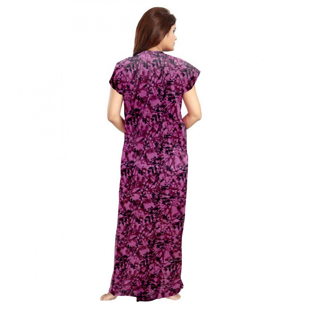 Amfyn Women's Cotton Printed Maxi Nighty (Wine)