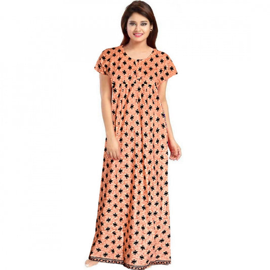 Amfyn Women's Cotton Printed Maxi Nighty (Peach)