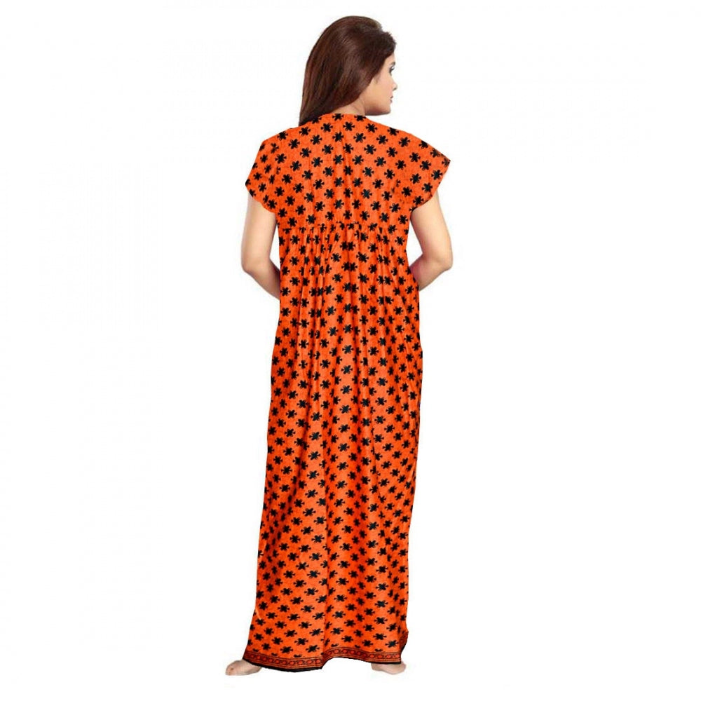 Amfyn Women's Cotton Printed Maxi Nighty (Orange)