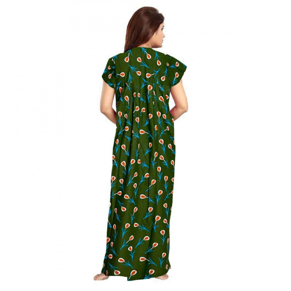 Amfyn Women's Cotton Printed Maxi Nighty (Green)