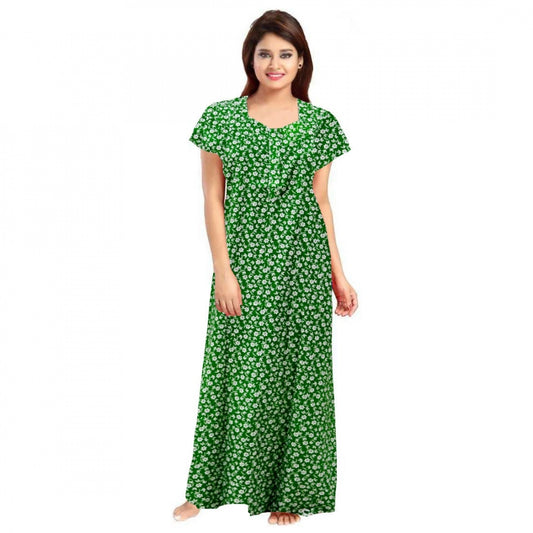 Amfyn Women's Cotton Printed Maxi Nighty (Green)