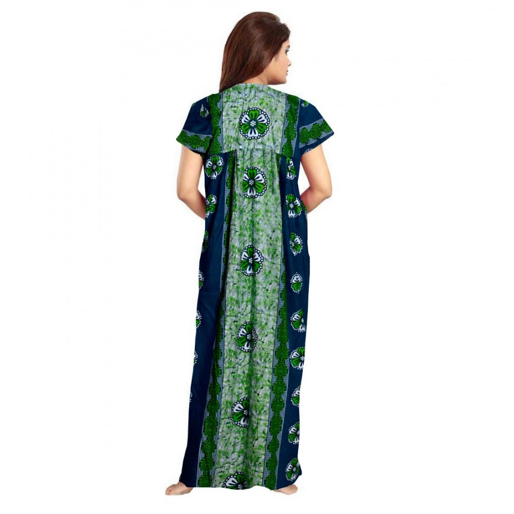 Amfyn Women's Cotton Printed Maxi Nighty (Green)