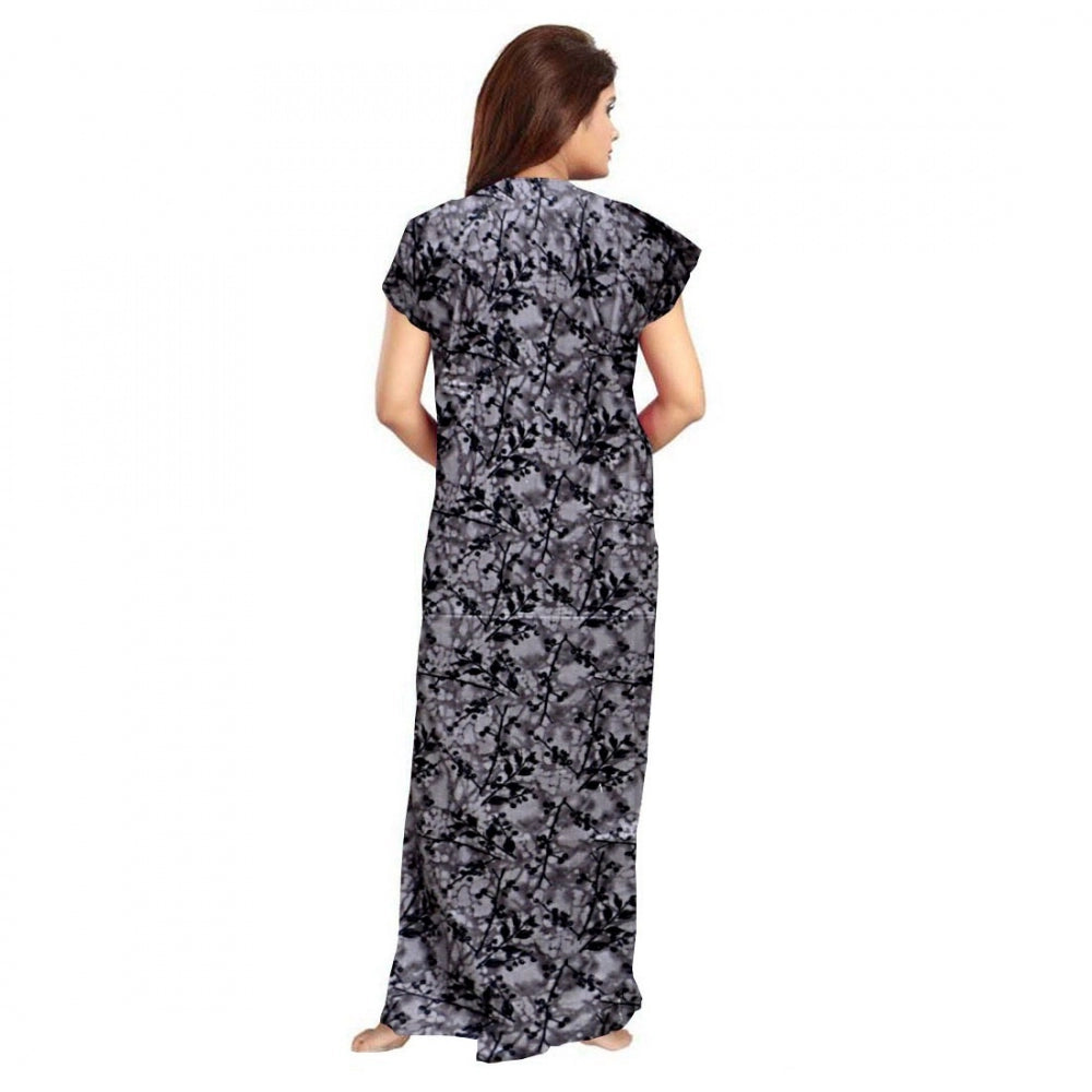 Fashion Women's Cotton Printed Maxi Nighty (Greay)